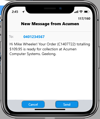 SMS Integration Send Screen Acumen Reports